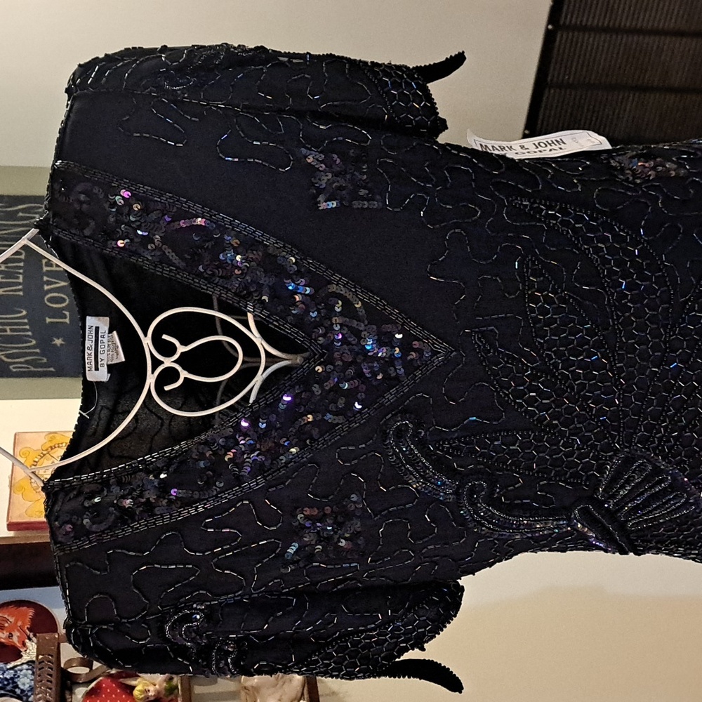 Stunning Vintage Silk Beaded & Sequin Skirt And Blouse Set, Sz L